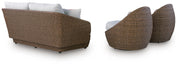 Double Point Beige Outdoor Loveseat/2 Swivel Chairs (Set of 3) - PCP503-070