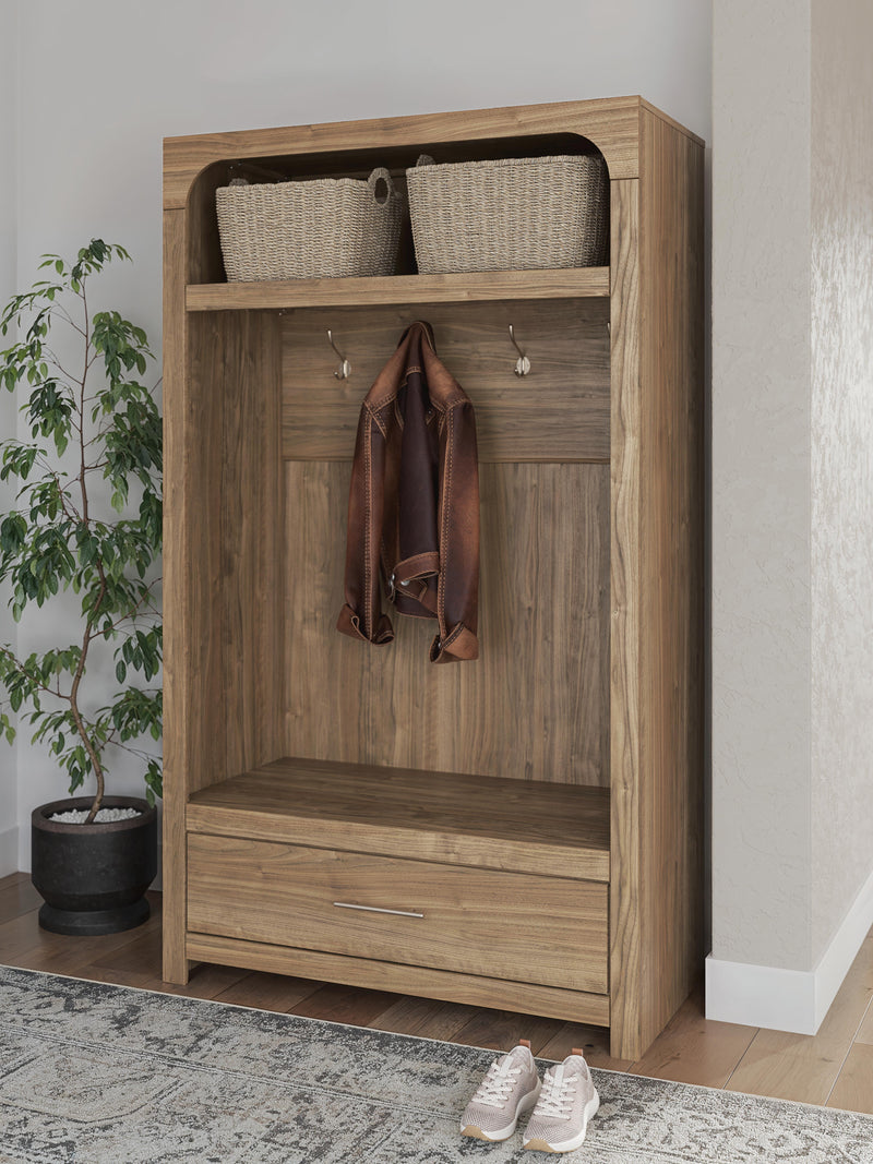 Dovander Brown Hall Tree with Storage Bench - W1121-79