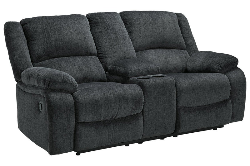 Draycoll Slate Reclining Loveseat with Console - Lara FurnitureLoveseat