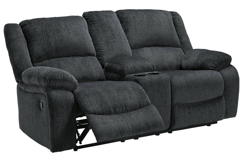 Draycoll Slate Reclining Loveseat with Console - Lara FurnitureLoveseat