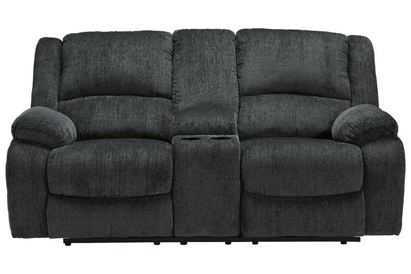 Draycoll Slate Reclining Loveseat with Console - Lara FurnitureLoveseat