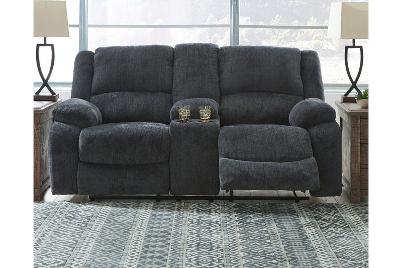 Draycoll Slate Reclining Loveseat with Console - Lara FurnitureLoveseat