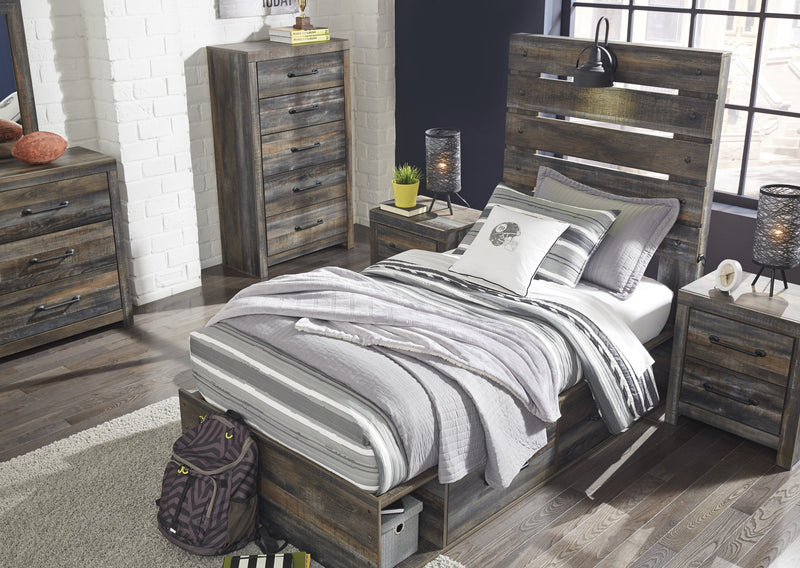 Drystan Brown Twin Side Storage Platform Bed - Gate FurnitureTwin Bed