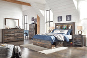 Drystan Full Bookcase Bed with 2 Storage Drawers with Mirrored Dresser, Chest and Nightstand in Multi - PKG003335