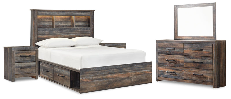 Drystan Full Bookcase Bed with 4 Storage Drawers with Mirrored Dresser and 2 Nightstands in Multi from Ashley - Lara Furniture