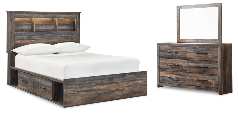 Drystan Full Bookcase Bed with 4 Storage Drawers with Mirrored Dresser in Multi from Ashley - Lara Furniture