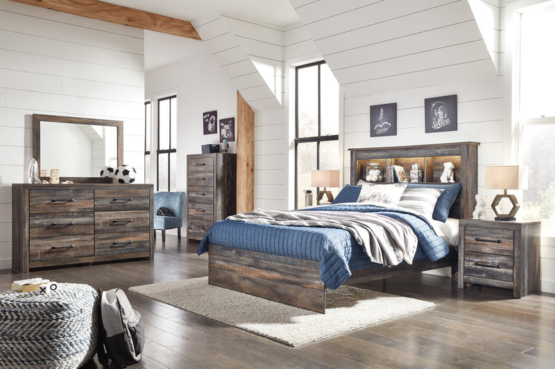 Drystan Full Bookcase Headboard Bed with Mirrored Dresser, Chest and 2 Nightstands in Multi from Ashley - Lara Furniture