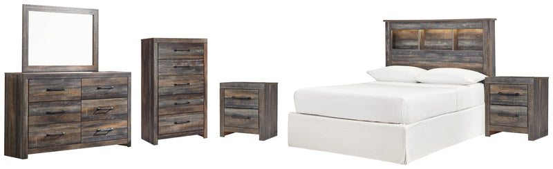 Drystan Full Bookcase Headboard Bed with Mirrored Dresser, Chest and 2 Nightstands in Multi from Ashley - Lara Furniture