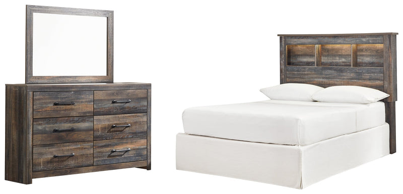 Drystan Full Bookcase Headboard Bed with Mirrored Dresser in Multi from Ashley - Lara Furniture