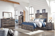 Drystan Full Panel Bed with 2 Storage Drawers with Mirrored Dresser and 2 Nightstands in Multi - PKG003358