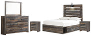 Drystan Full Panel Bed with 4 Storage Drawers with Mirrored Dresser and 2 Nightstands in Multi from Ashley - Lara Furniture