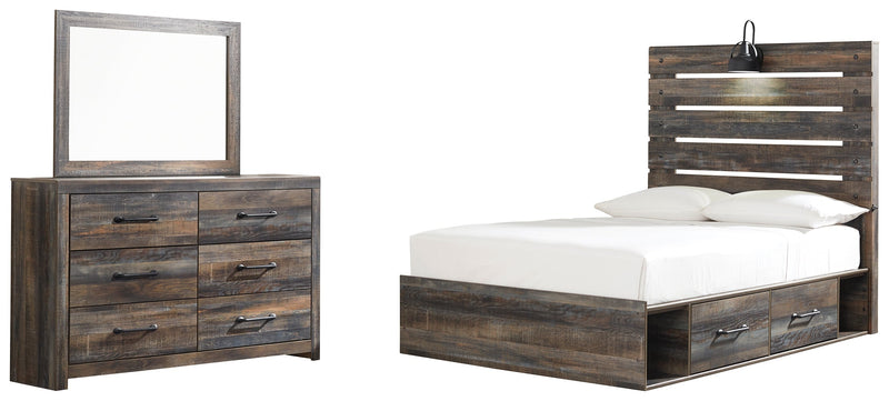 Drystan Full Panel Bed with 4 Storage Drawers with Mirrored Dresser in Multi from Ashley - Lara Furniture
