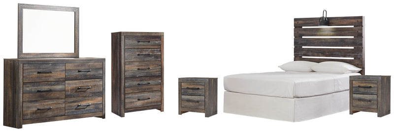 Drystan Full Panel Headboard Bed with Mirrored Dresser, Chest and 2 Nightstands in Multi from Ashley - Lara Furniture
