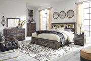 Drystan King Bookcase Bed with 2 Storage Drawers with Mirrored Dresser, Chest and Nightstand in Multi - PKG003250