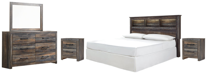 Drystan King/California King Bookcase Headboard Bed with Mirrored Dresser and 2 Nightstands in Multi from Ashley - Lara Furniture