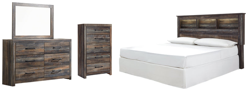 Drystan King/California King Bookcase Headboard Bed with Mirrored Dresser and Chest in Multi from Ashley - Lara Furniture