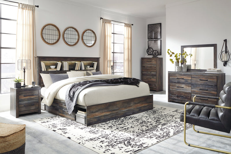 Drystan King/California King Bookcase Headboard Bed with Mirrored Dresser, Chest and 2 Nightstands in Multi from Ashley - Lara Furniture