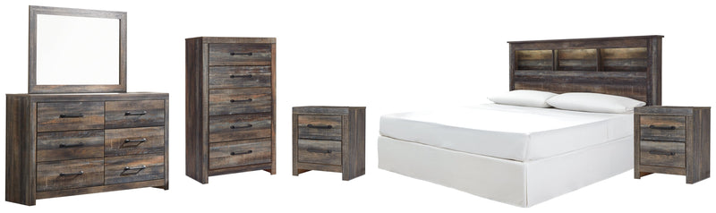 Drystan King/California King Bookcase Headboard Bed with Mirrored Dresser, Chest and 2 Nightstands in Multi from Ashley - Lara Furniture
