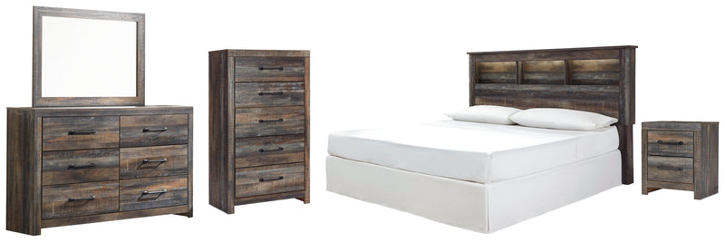 Drystan King/California King Bookcase Headboard Bed with Mirrored Dresser, Chest and Nightstand in Multi from Ashley - Lara Furniture