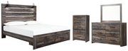 Drystan King Panel Bed with Storage with Mirrored Dresser and Chest in Multi from Ashley - Lara Furniture