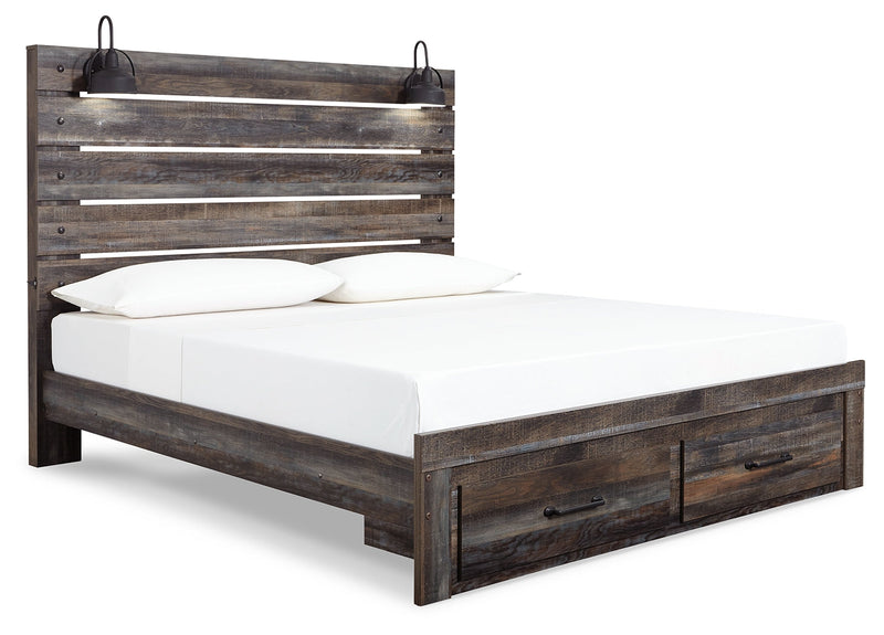 Drystan King Panel Bed with Storage with Mirrored Dresser and Chest in Multi from Ashley - Lara Furniture