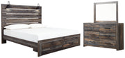 Drystan King Panel Bed with Storage with Mirrored Dresser in Multi from Ashley - Lara Furniture