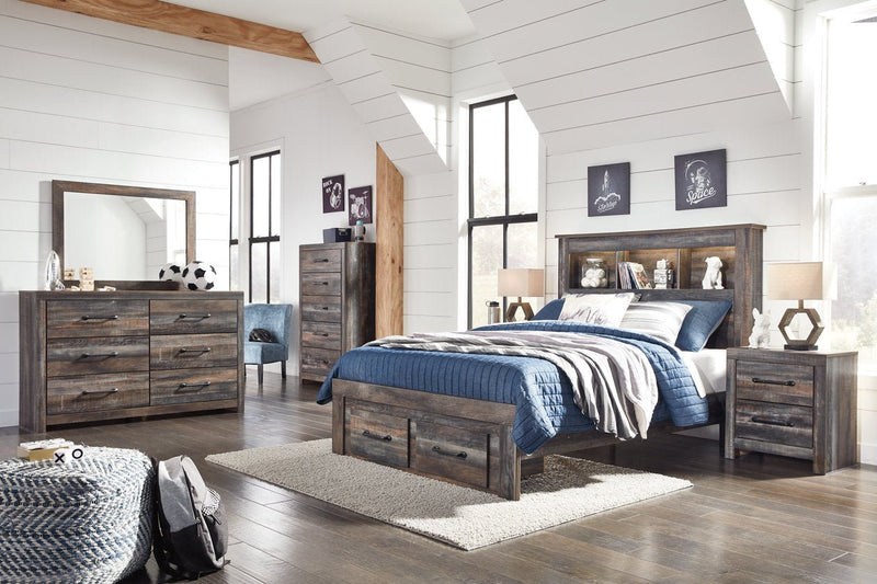 Drystan Multi Full Bookcase Bed with 2 Storage Drawers - Lara FurnitureFull Bed