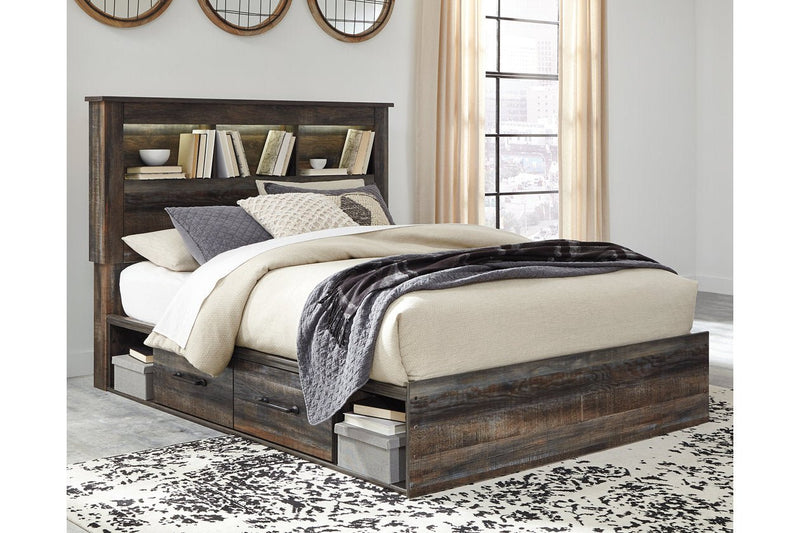 Drystan Multi Queen Platform Bookcase Bed with 2 Storage Drawers - Lara FurnitureQueen Bed
