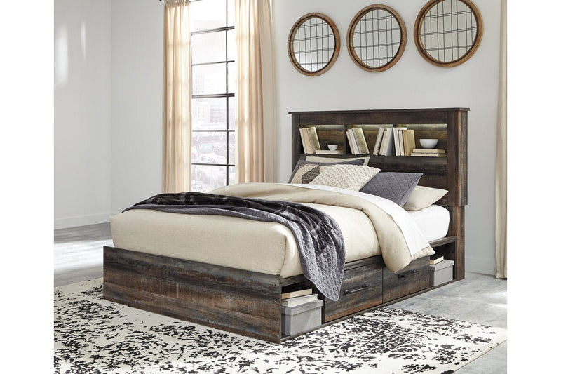 Drystan Multi Queen Platform Bookcase Bed with 2 Storage Drawers - Lara FurnitureQueen Bed