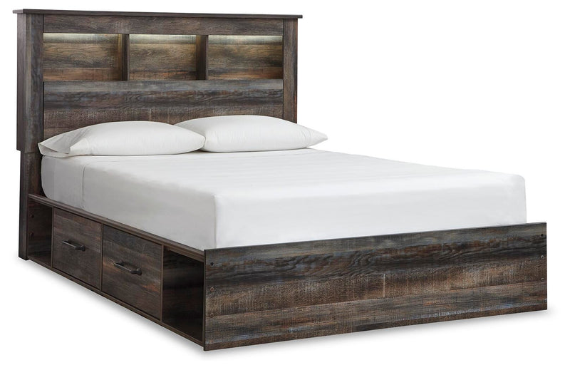 Drystan Queen Bookcase Bed with 2 Storage Drawers, Dresser, Mirror and Chest in Multi - PKG003213