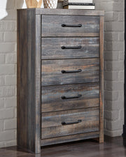 Drystan Queen Bookcase Bed with 2 Storage Drawers, Dresser, Mirror, Chest and Nightstand in Multi - PKG003214