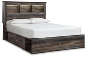Drystan Queen Bookcase Bed with 4 Storage Drawers with Mirrored Dresser in Multi - PKG003217