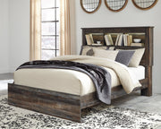 Drystan Queen Bookcase Bed with Mirrored Dresser and Chest in Multi - PKG003207