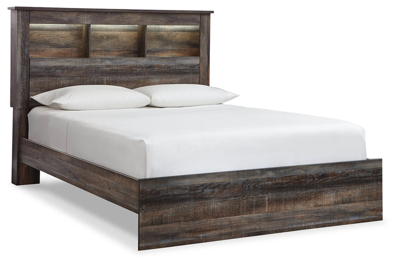 Drystan Queen Bookcase Bed with Mirrored Dresser and Chest in Multi - PKG003207