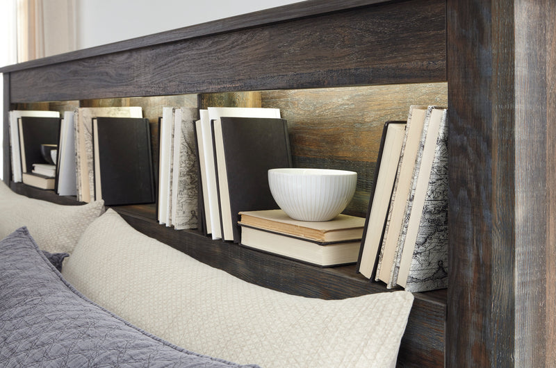 Drystan Queen/Full Bookcase Headboard Bed with Mirrored Dresser and 2 Nightstands in Multi from Ashley - Lara Furniture