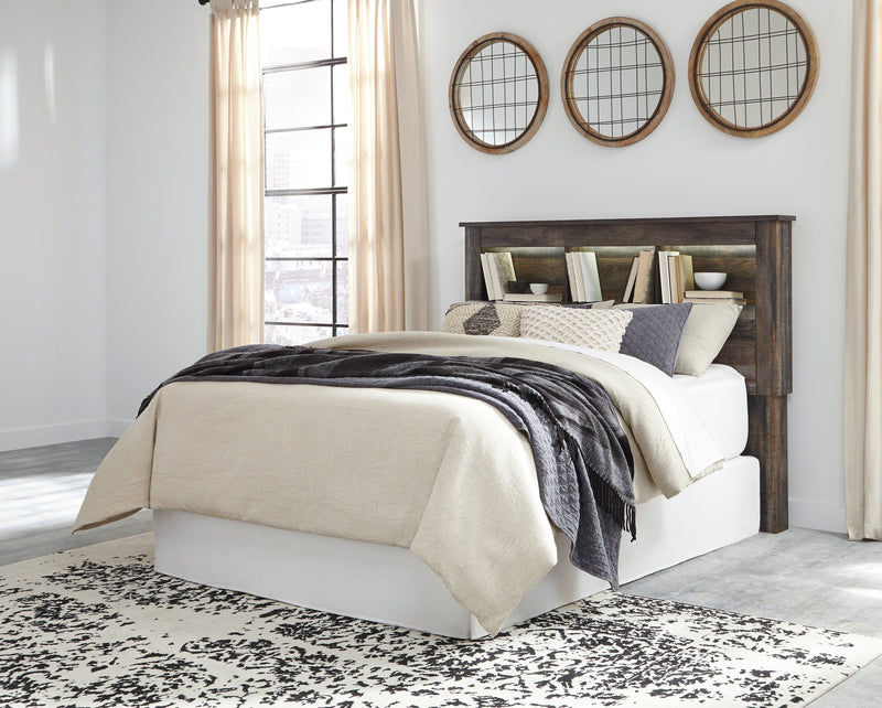 Drystan Queen/Full Bookcase Headboard Bed with Mirrored Dresser in Multi from Ashley - Lara Furniture