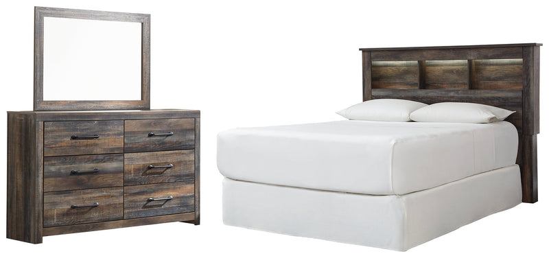 Drystan Queen/Full Bookcase Headboard Bed with Mirrored Dresser in Multi from Ashley - Lara Furniture