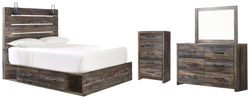 Drystan Twin Panel Bed with 2 Storage Drawers with Mirrored Dresser and Chest in Multi from Ashley - Lara Furniture