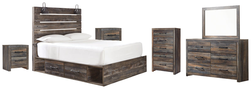 Drystan Twin Panel Bed with 2 Storage Drawers with Mirrored Dresser, Chest and 2 Nightstands in Multi from Ashley - Lara Furniture