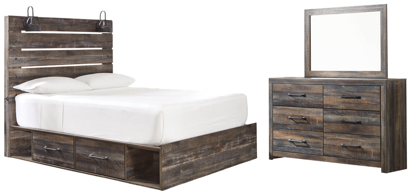 Drystan Twin Panel Bed with 2 Storage Drawers with Mirrored Dresser in Multi from Ashley - Lara Furniture
