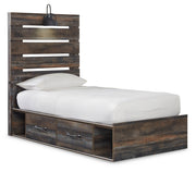 Drystan Twin Panel Bed with 4 Storage Drawers with Mirrored Dresser and Chest in Multi from Ashley - Lara Furniture