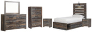 Drystan Twin Panel Bed with 4 Storage Drawers with Mirrored Dresser, Chest and 2 Nightstands in Multi from Ashley - Lara Furniture