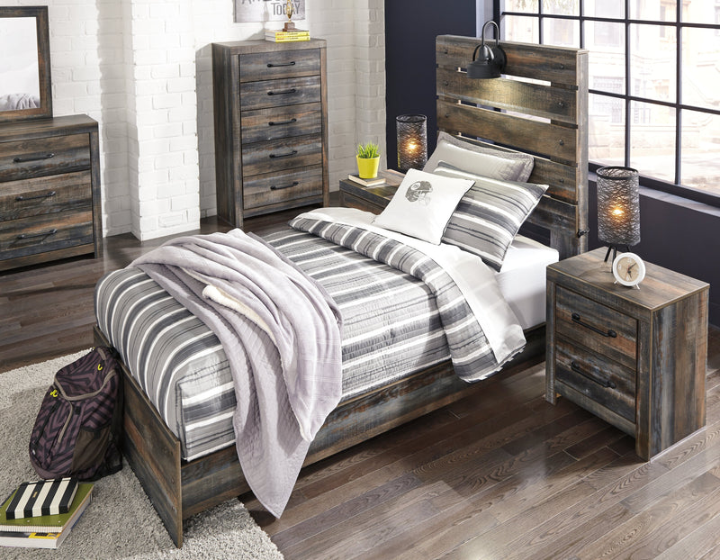 Drystan Twin Panel Bed with Mirrored Dresser and Chest in Multi from Ashley - Lara Furniture