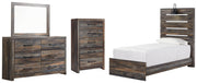 Drystan Twin Panel Bed with Mirrored Dresser and Chest in Multi from Ashley - Lara Furniture