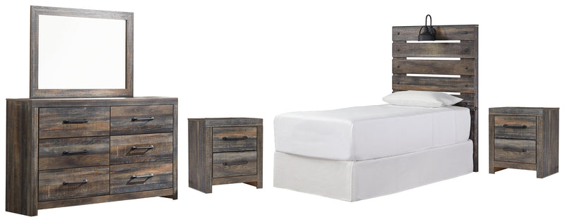 Drystan Twin Panel Headboard Bed with Mirrored Dresser and 2 Nightstands in Multi from Ashley - Lara Furniture