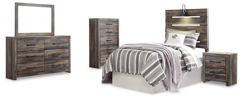 Drystan Twin Panel Headboard Bed with Mirrored Dresser, Chest and Nightstand in Multi from Ashley - Lara Furniture