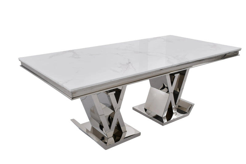 DT2000C 80 X 40 X 30  - SILVER STAINLESS STEEL + MARBLE  DINING TABLE - 210000007505
