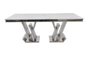 DT2000C 80 X 40 X 30  - SILVER STAINLESS STEEL + MARBLE  DINING TABLE - 210000007505