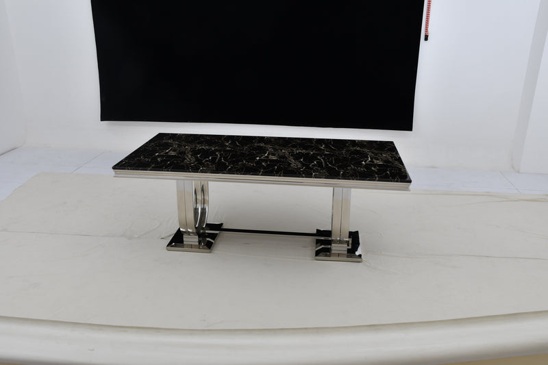 DT2001C 80 X 40 X 30 - SILVE STAINLESS STEEL + MARBLE  DINING TABLE - 210000007473