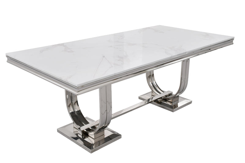DT2001C 80 X 40 X 30 - SILVE STAINLESS STEEL + MARBLE  DINING TABLE - 210000007473